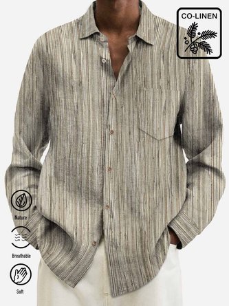 Cotton Linen Long Sleeve Casual Shirts Retro Striped Large Size Breathable Tops