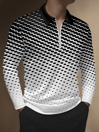 Polka Dot Gradient Zip Long Sleeve Polo