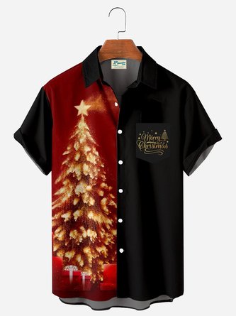 Men's Happy Christmas Tree Print Short Sleeve Hawaiian Shirt