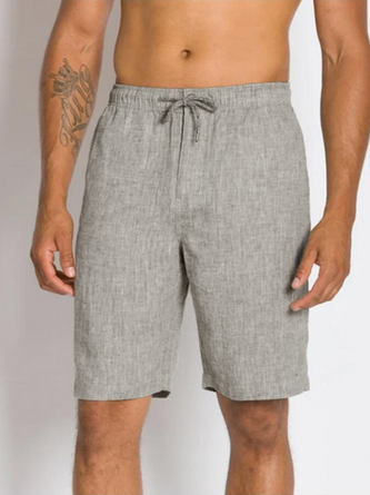 Cotton and Linen Style Comfortable Five Points Casual Cotton and Linen Lace-Up Buttoned Shorts