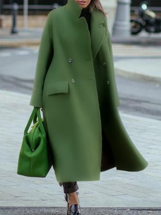 Plain Long Sleeve Buttoned Lapel Collar Plus Size Casual Coat