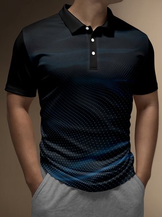 Men's 3D Polka Dot Gradient Button Short Sleeve Polo Shirt Casual Style Art Collection Lapel Print Top