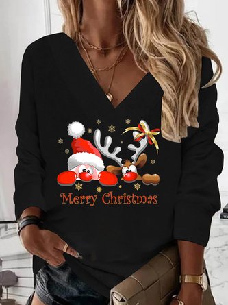 V Neck Christmas Jersey Sweatshirts