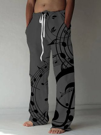 JoyMitty Men's Vintage Musical Instrument Natural Fiber Trousers