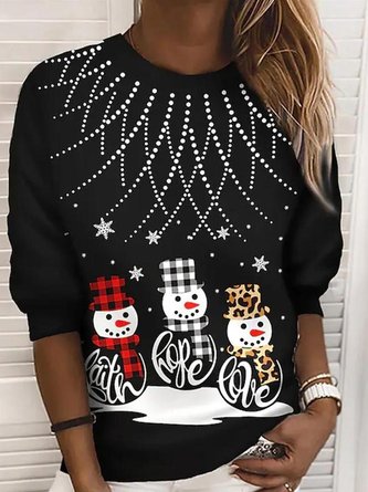 Loose Christmas Snowman Jersey Sweatshirts
