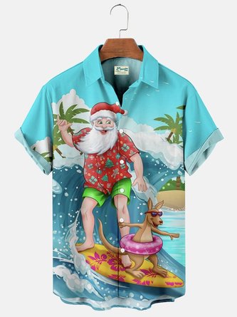  Men's Holiday Santa Beach Hawaiian Short Sleeve Shirt Button Up