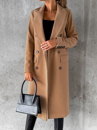 Women Shift Casual Long Sleeve Buttoned Long Woolen Coat