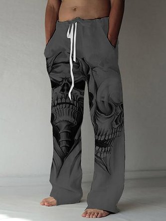 JoyMitty Men's Men's Casual Skull Print Natural Fiber Drawstring Trousers