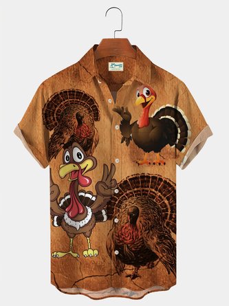  Men's Thanksgiving Retro Shirts Turkey Cartoon Fun Wrinkle Free Plus Size Hawaiian Shirts