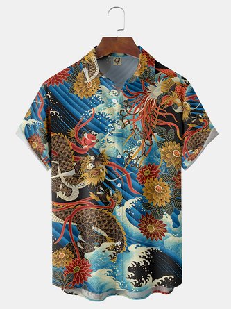 Japanese Dragon Chest Pocket Short Sleeve Hawaiian Shirt