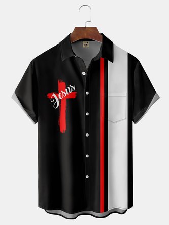 Easter Cross Chest Pocket Short Sleeve Shirt