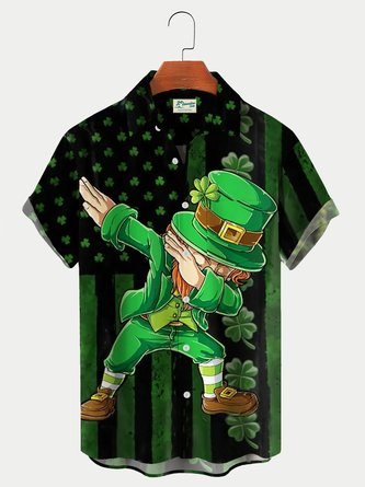 Dabbing St Patricks Day Shamrock Flag Print Men's Hawaiian Shirt Casual Comfort Plus Size Shirt