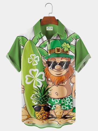 St. Patrick's Day Green Shamrock Hawaiian Men's Short Sleeve Shirt