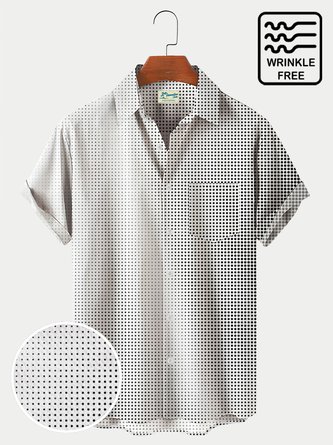  Abstract Black and White Polka Dot Texture Printing Men's Hawaiian Shirt Seersucker Plus Size Shirt