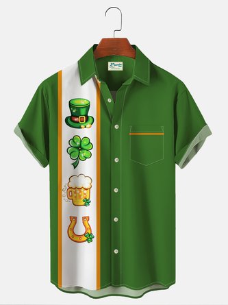 St. Patrick's Men's Bowling Shirts Shamrock Art Oversized Stretch Easy Care Hawaiian Shirts