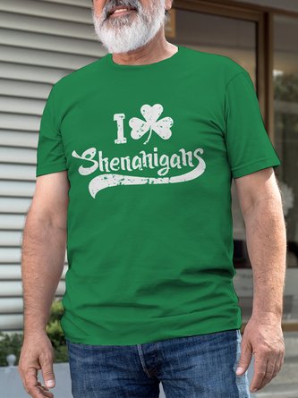 Cotton St. Patrick's Day Green Shamrock I Clover Shenanigans Men's Short Sleeve T-Shirt