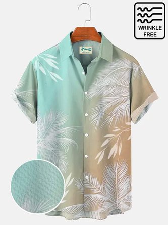 Men's Vacation Gradient Hawaiian Short Sleeve Seersucker Wrinkle Free Shirt Top