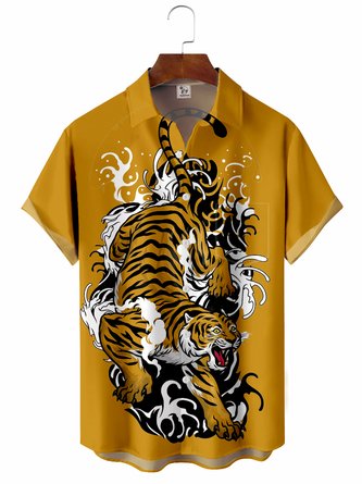 Men's Tiger Illustration Casual Short Sleeve Shirt