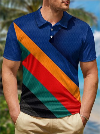 Geometric Color Block Button Short Sleeve Golf Polo Shirt