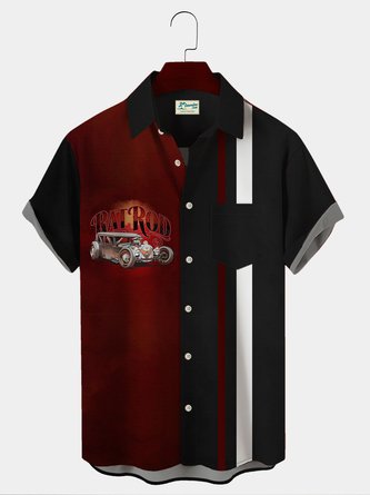 Royaura 50’s Retro Men's Bowling Shirts Vintage Car Easy Care Plus Size Casual Shirts