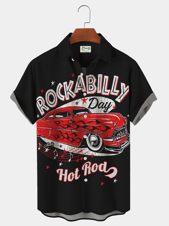 Royaura Vintage Rockabilly Day Hot Rod Music Chest Pocket Men's Aloha Shirt Oversized Hawaiian Shirt