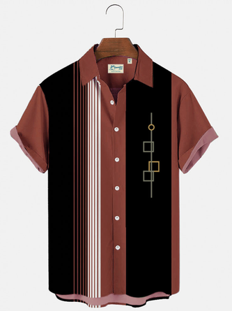 Men's 50's Vintage Casual Bowling Shirts Wrinkle Free Geometric Plus Size Tops