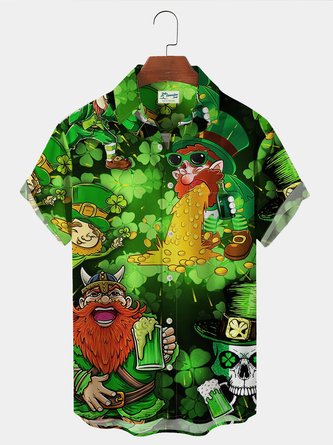  Holiday St. Patrick's Men's Hawaiian Shirts Shamrock Cartoon  Clover Stretch Oversized Shirts