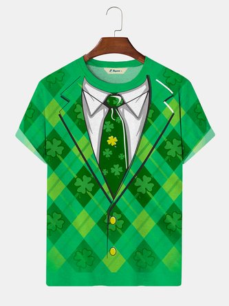 St.Patrick's Men's Short Sleeve T-Shirt Clover Plaid Art Oversized Stretch Tops