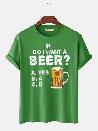  St.Patrick's Men's Short Sleeve T-Shirt Shamrock Beer Art Oversized Stretch Tops