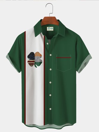  50's Vintage St Patrick's Men's Bowling Shirts Clover Stretch Plus Size Camp Shirts