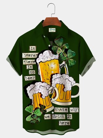 Vintage St. Patrick's Day Green Shamrock Beer Breast Pocket Hawaiian Shirt Plus Size Vacation Shirt