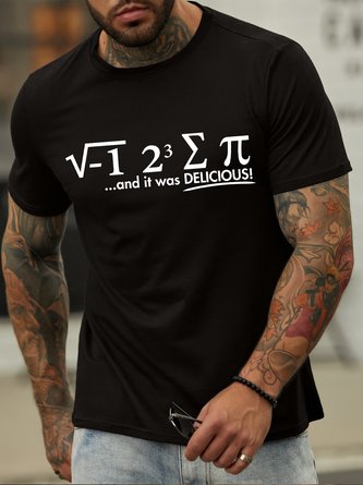 Men's Pi It Was Delicious Funny Graphic Print Cotton Casual Text Letters Loose T-Shirt
