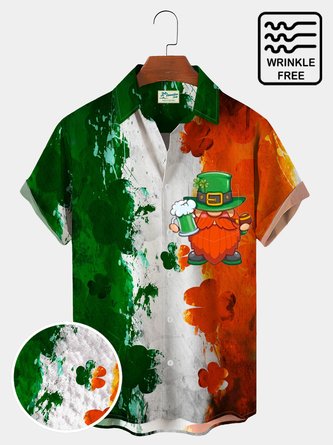 St. Patrick's Day Green Shamrock Irish Breast Pocket Hawaiian Shirt Plus Size Vacation Wrinkle Free Shirt