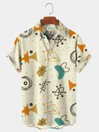 Royaura Vintage Medieval Geometric Hawaiian Shirts Art Stretch Oversized Button Aloha Shirts