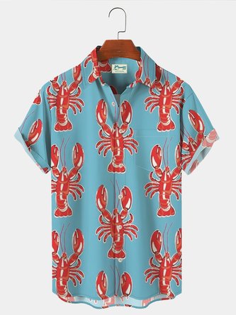  Vintage Orleans Mardi Gras Men's Hawaiian Shirts  Lobster Art Stretch Oversized Button Down Shirts