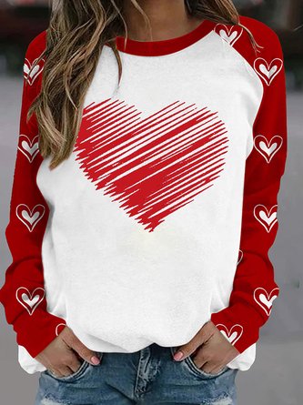 Women Valentine's Day Heart Printed Round Neck Sweatshirt