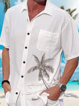 Coconut Tree Chest Pocket Short Sleeve Resort Shirt