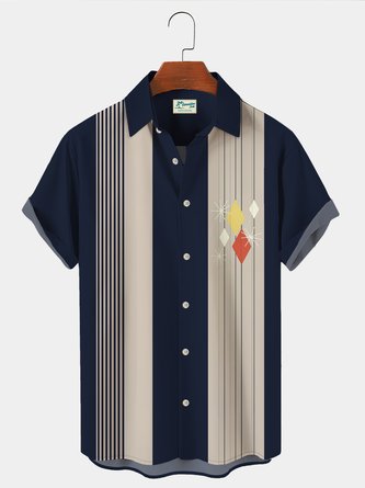 Royaura 60s Vintage Men's Bowling Shirts Mid-Century Geometric Art Oversized Hawaiian Button Down Shirts