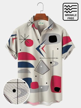 Royaura apricot geometric color block print chest pocket shirt oversized shirt