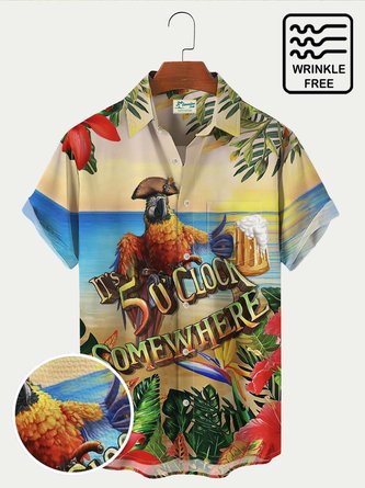 Royaura Beach Vacation Casual Men's Hawaiian Shirts It's 5 O'clock Somewhere Stretch Oversized Button Quick Dry Shirts