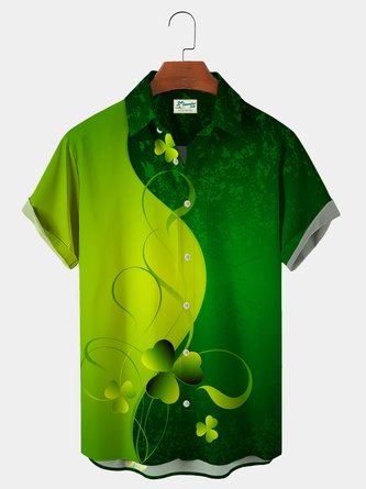  St. Patrick's Day Green Shamrock Hawaiian Shirt Plus Size Vacation Wrinkle-Free Shirt