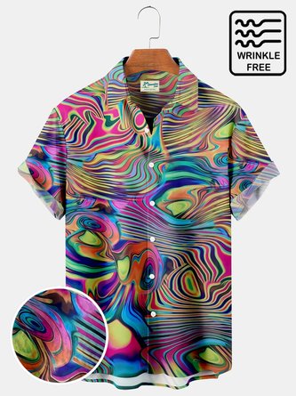 Neon Ombre Hawaiian Breast Pocket Shirt Oversized Vacation Wrinkle-Free Shirt