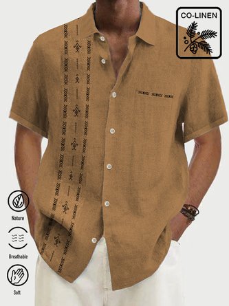  Cotton Linen Vintage Bowling Western Totem Breast Pocket Hawaiian Shirt Oversized Vacation Aloha Shirt
