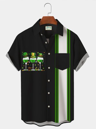  St. Patrick's Day Green Cocktail Print Chest Bag Holiday Shirt Plus Size Shirt