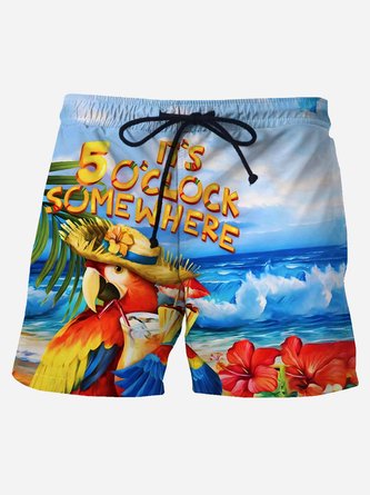  It’s 5 O'clock Somewhere Holiday Casual Men's Hawaiian Beach Short Sleeve  Pants Parrot Stretch Plus Size Shorts