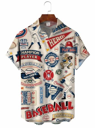 Men's Vintage Style Baseball Illustrated Short Sleeve Shirt