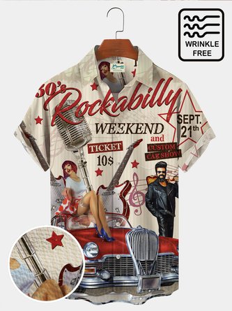 60s Retro Casual Men's Hawaiian Rockabilly Shirt Oversized Stretch Music Car Aloha Shirts