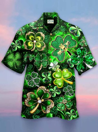  Holiday St. Patrick's Men's Hawaiian Shirt Oversized Stretch  Clover Art Shirts