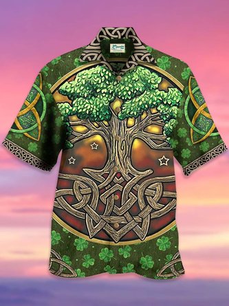  Holiday St. Patrick's Men's Hawaiian Shirts Oversized Art Stretch Irish Green Love Life Shamrock Shirts