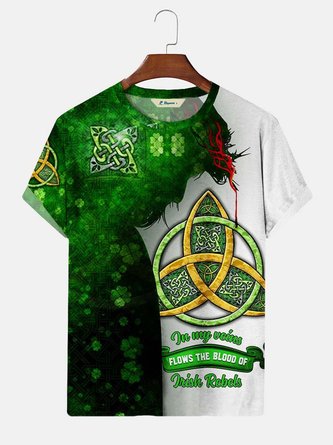  Green Celtic Symbols Men's T-Shirt Stretch Cotton Blend Oversized Tops